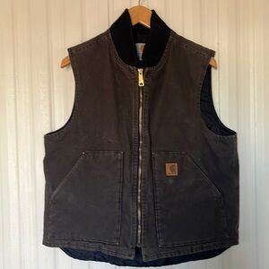 CARHARTT Brown Weathered Canvas Look QUILTED VEST Mens L